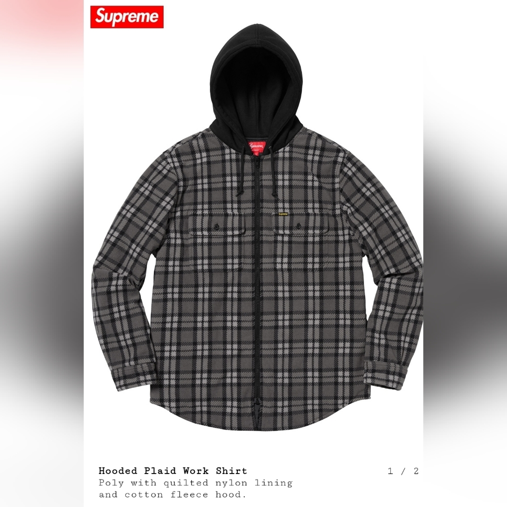 Supreme Black and Gray Plaid Hooded Jacket